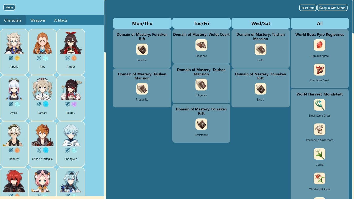 Screenshot of the farming calculator.
