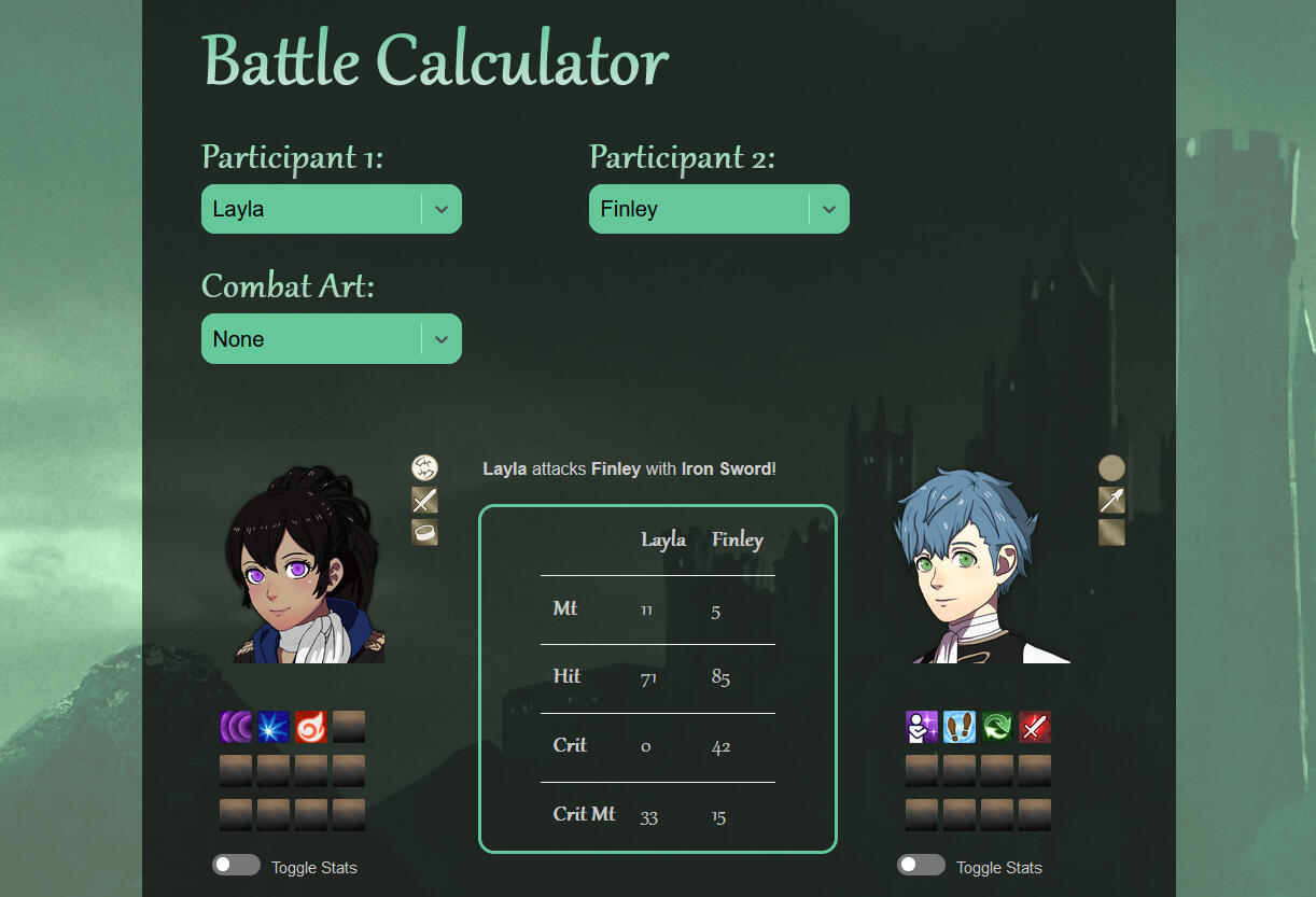 Screenshot of the BHaE calculator.